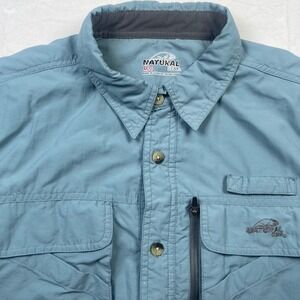 Natural‎ Gear Mens L G Blue Short Sleeve Button Up Shirt Fishing Outdoor